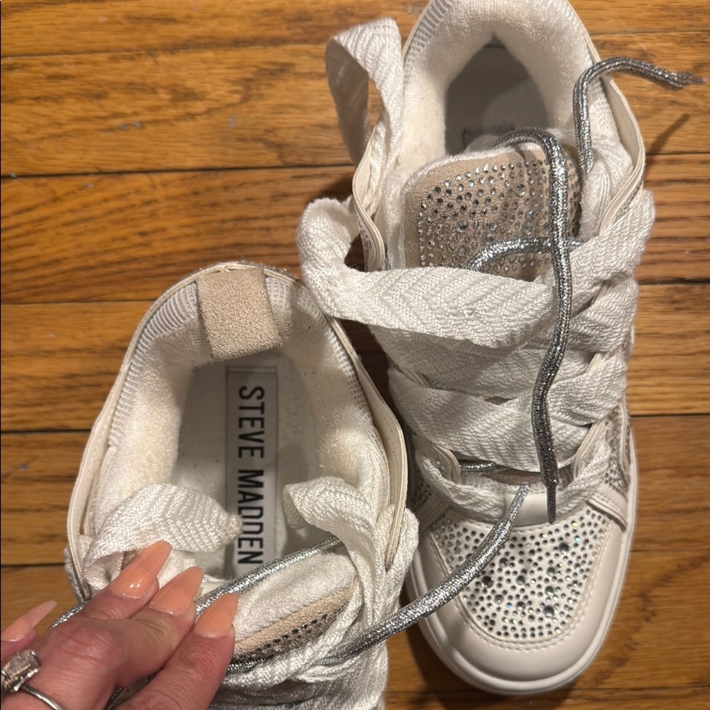 Steve Madden White and Silver Sneakers